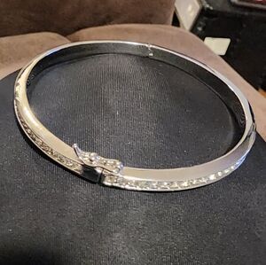 Silver Bangle Bracelet with Rhinestones